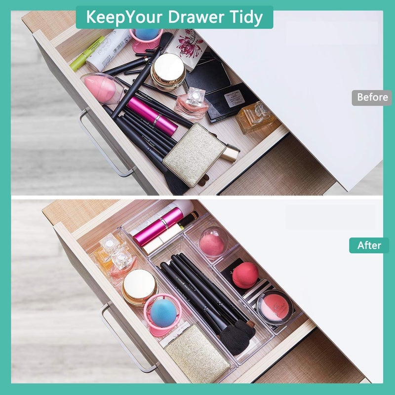 DCA 6 Pack Clear Drawer Organizer, Acrylic Drawer Storage Trays, Storage Bins for Makeup, Cosmetics, Jewelries, Utensils, Gadgets, Office - Image 4